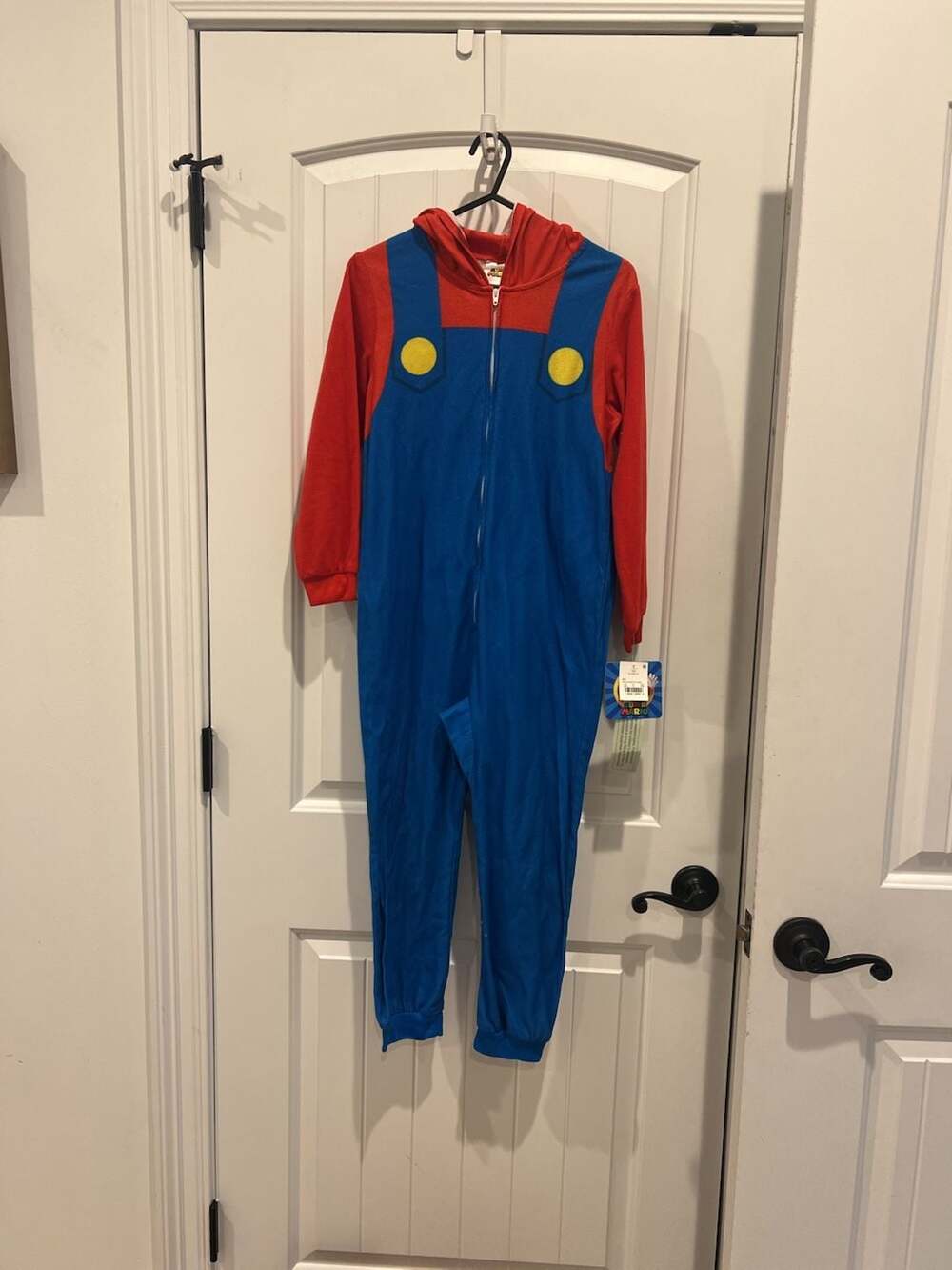 Super Mario Bros Kids Hooded Zip-Front Fleece Pajamas costume Size 8